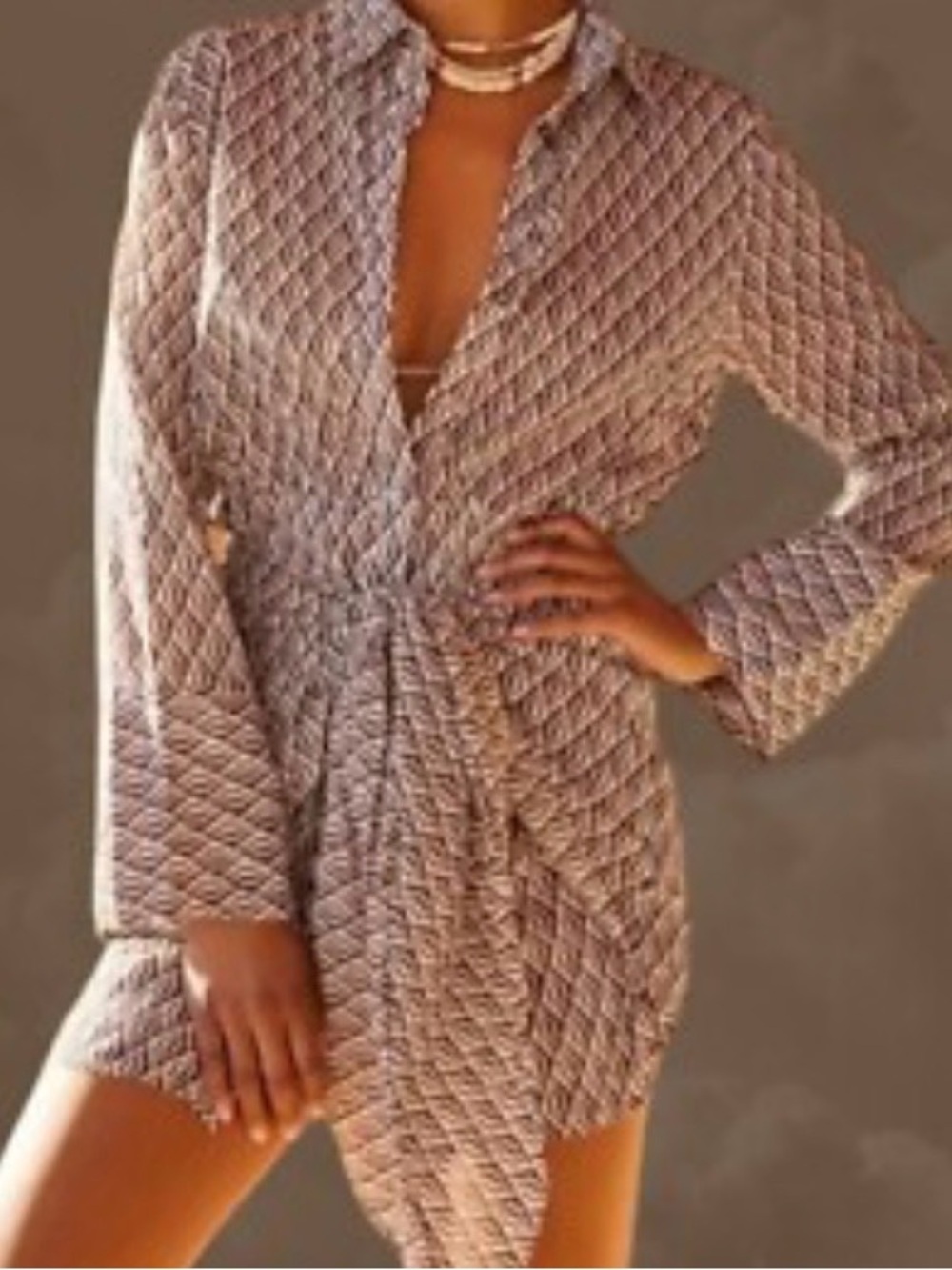 Free People Rillo Geo Print Tie Waist Mini Shirt Dress Boho Small